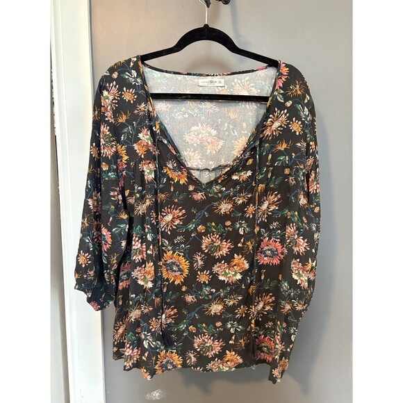 natural life women's size xl maribel black floral Blouse boho festi - Picture 3 of 7